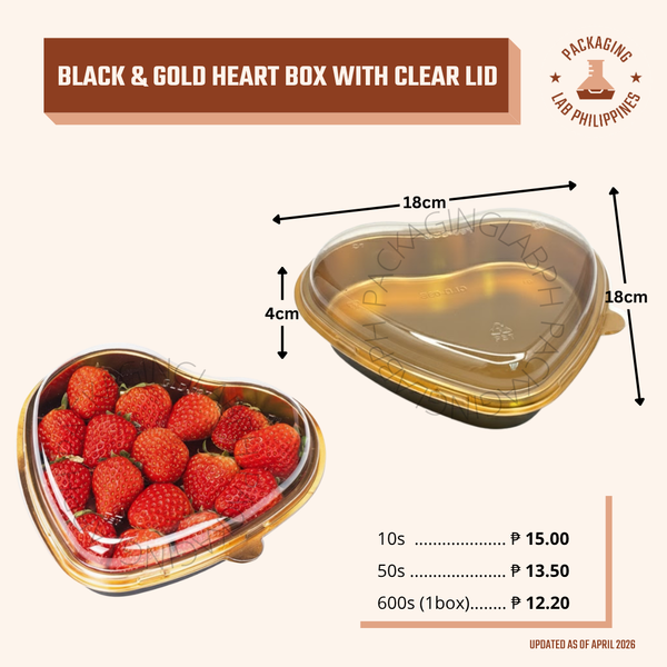 Black Gold Plastic Heart Container with Clear Lid