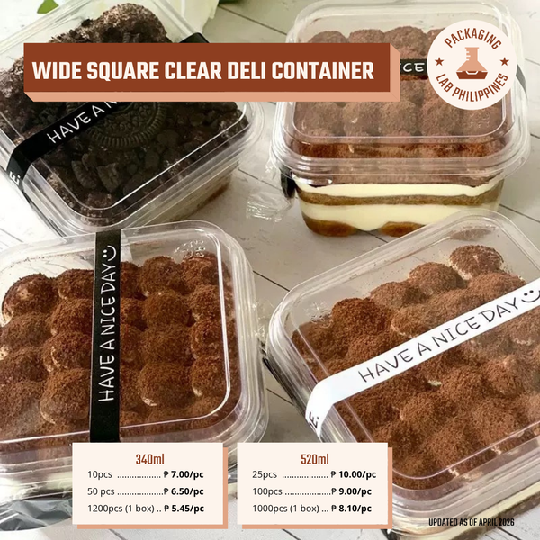 340ml / 520ml Wide Square Clear Deli Container