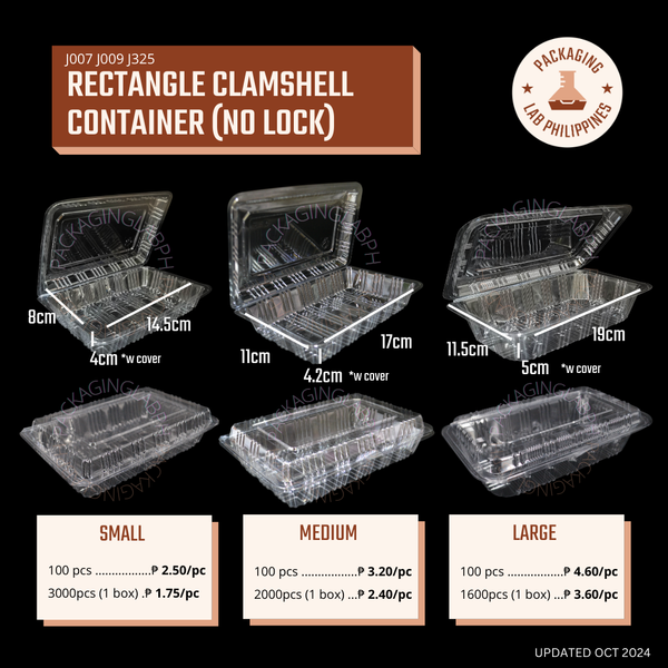 No Lock Rectangle Clamshell Container (3 Sizes)