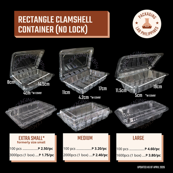 No Lock Rectangle Clamshell Container (4 Sizes)