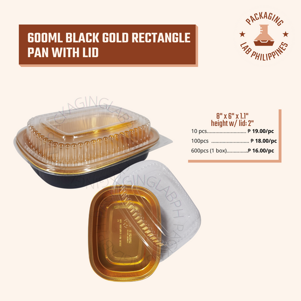 600ml Black Gold Rectangle Aluminum Pan with Lid