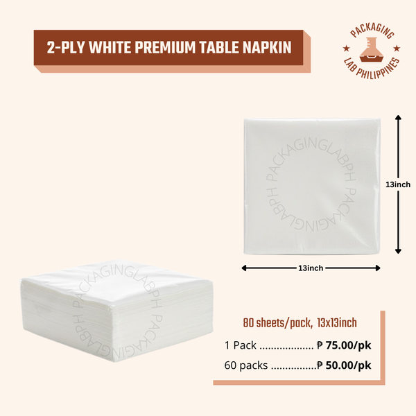2-Ply Premium White Table Napkin 13x13inch