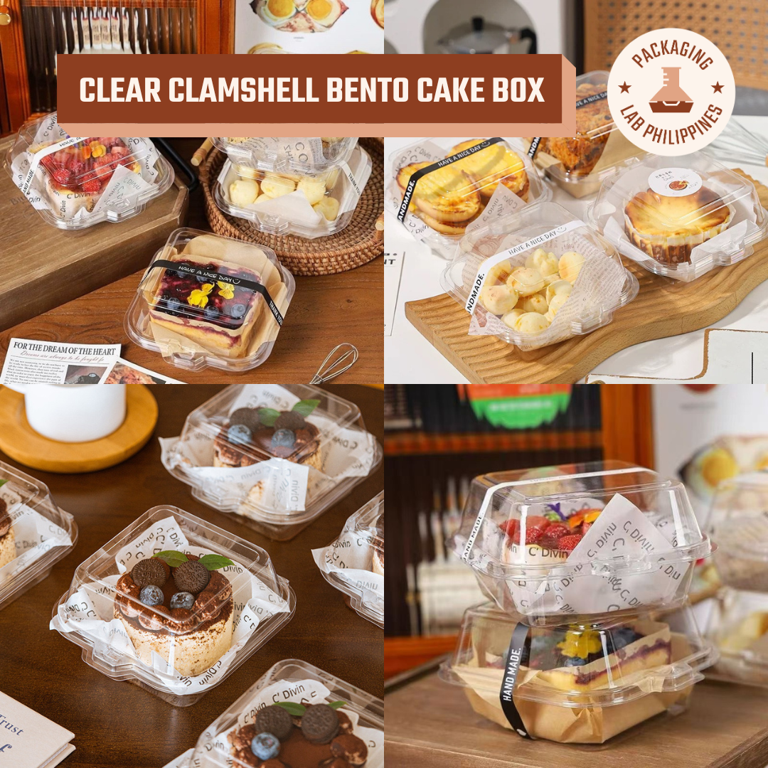 450ml Clear Square Clamshell / Plastic Bento Cake Box V2
