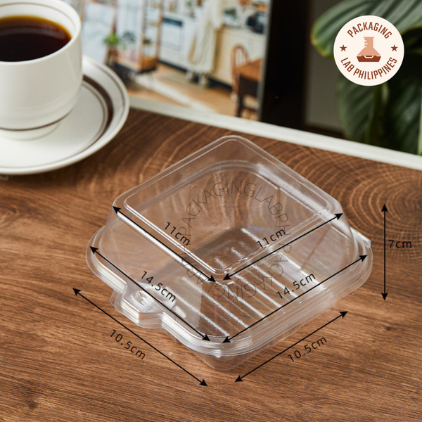 450ml Clear Square Clamshell / Plastic Bento Cake Box V2