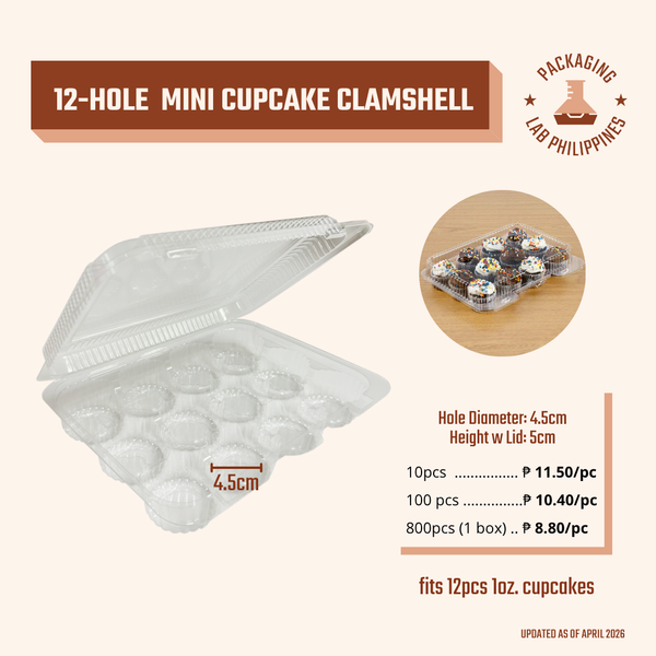 12-Hole Mini Cupcake Plastic Clamshell Box