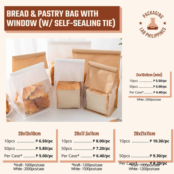 Bread & Pastry Bag with Window with Wire Seal (Self-Sealing Tie)