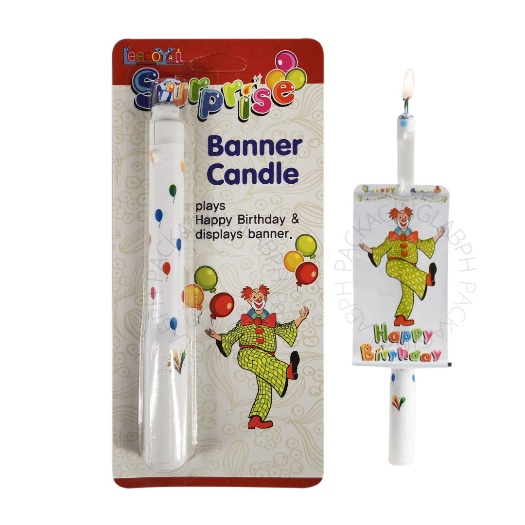 SURPRISE Happy Birthday Banner Candle