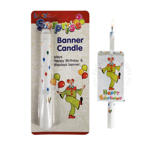 SURPRISE Happy Birthday Banner Candle