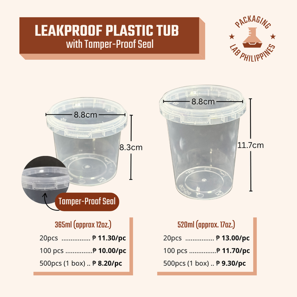 Leakproof Plastic Tub with Tamper-Proof Seal (365ml / 520ml)