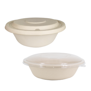 1000ml Sugarcane Bowl with Paper Lid / Clear Lid