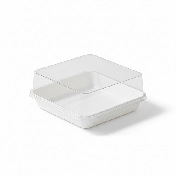 White Square Tray with Clear Lid