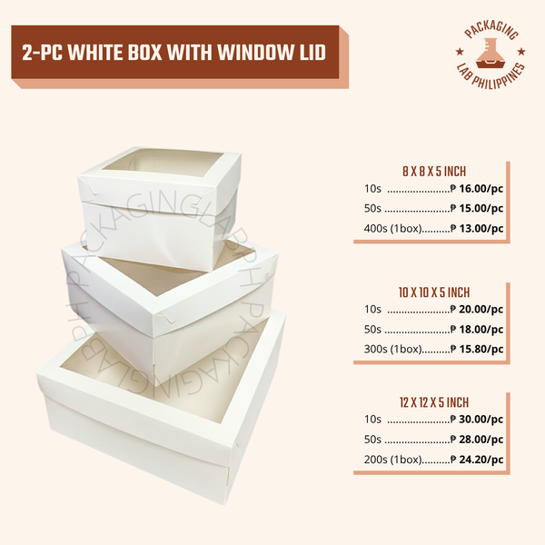 2-Pc White Cake Box with Window Lid