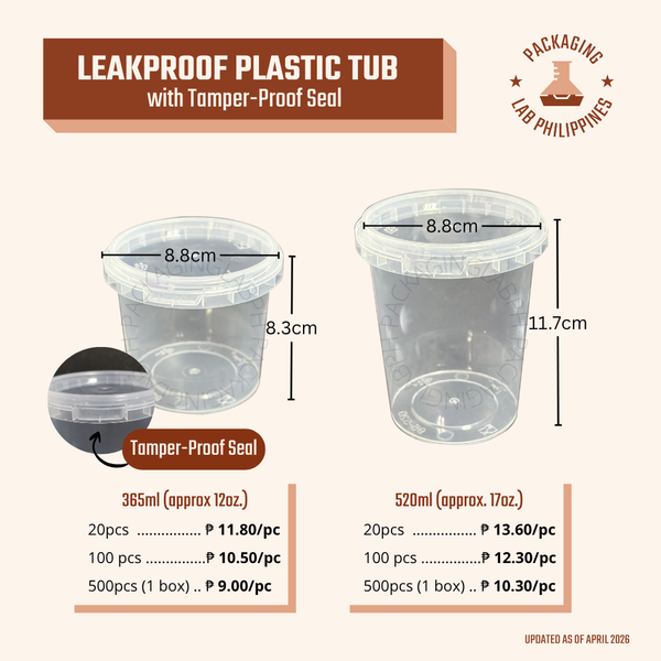 Leakproof Plastic Tub with Tamper-Proof Seal (365ml / 520ml)