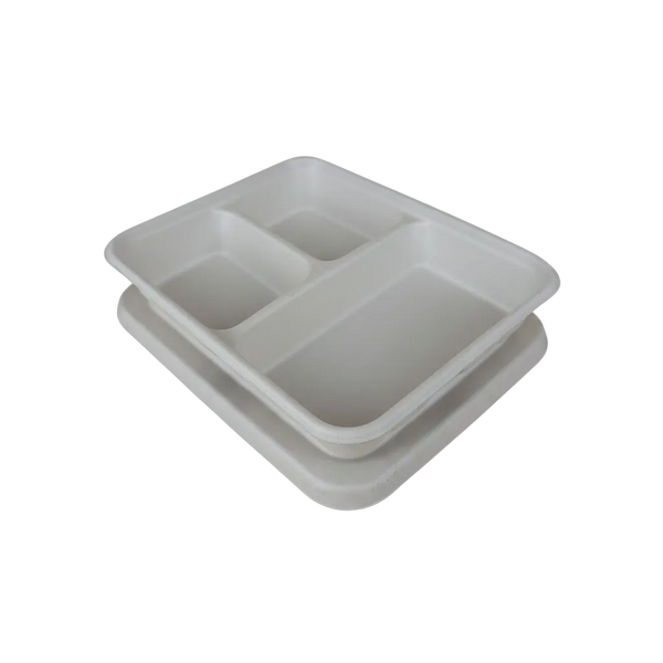 3D 4D Sugarcane Bento Meal Box with Compartment with Paper Lid (Small)