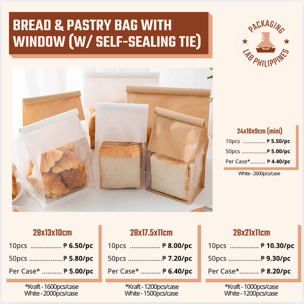 Bread & Pastry Bag with Window with Self-Sealing Tie