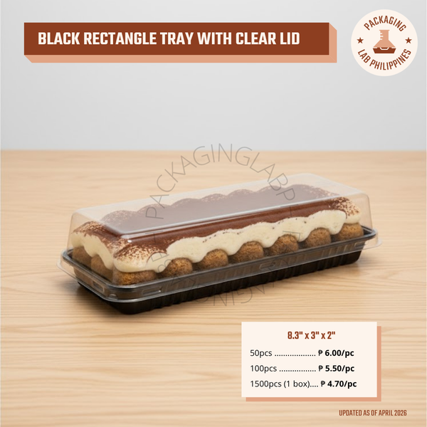 Black Rectangle Tray with Clear Lid