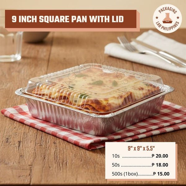 9 inch Square Aluminum Pan with Plastic Lid
