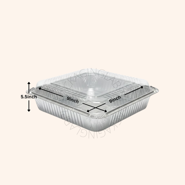 9 inch Square Aluminum Pan with Plastic Lid