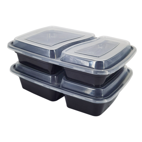Black Plastic Microwaveable with 2 Compartments / Bento Box