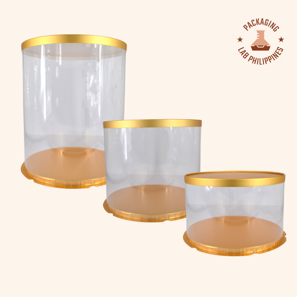 [FREE RIBBON] Round Acetate Cake Box in Black, White, Gold, and Silver