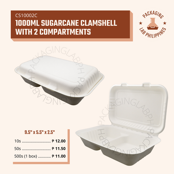 [CLEARANCE] 1000ml Rectangle Sugarcane Clamshell (Single/Double Compartment)