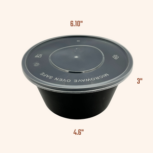 NEW SIZES ROUND BLACK Plastic Microwaveable Containers
