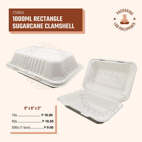 [CLEARANCE] 1000ml Rectangle Sugarcane Clamshell (Single/Double Compartment)