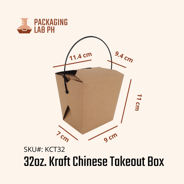 Kraft/ White Chinese Takeout Box with Handle (26oz, 32oz)