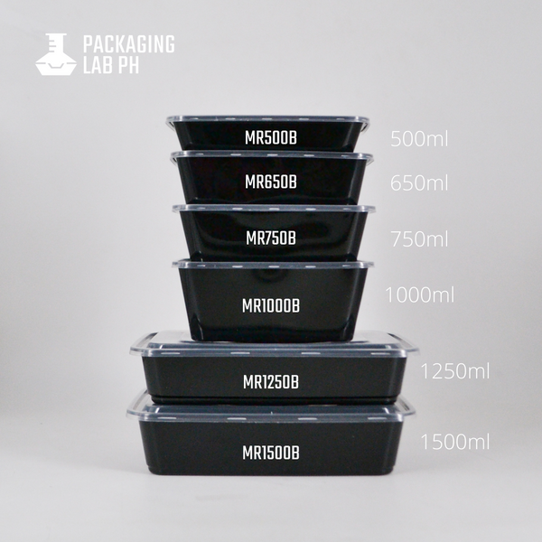 1500ml Black Rectangular Microwavable Container