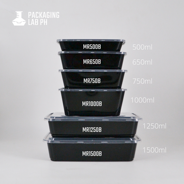 1250ml Black Rectangular Microwavable Container