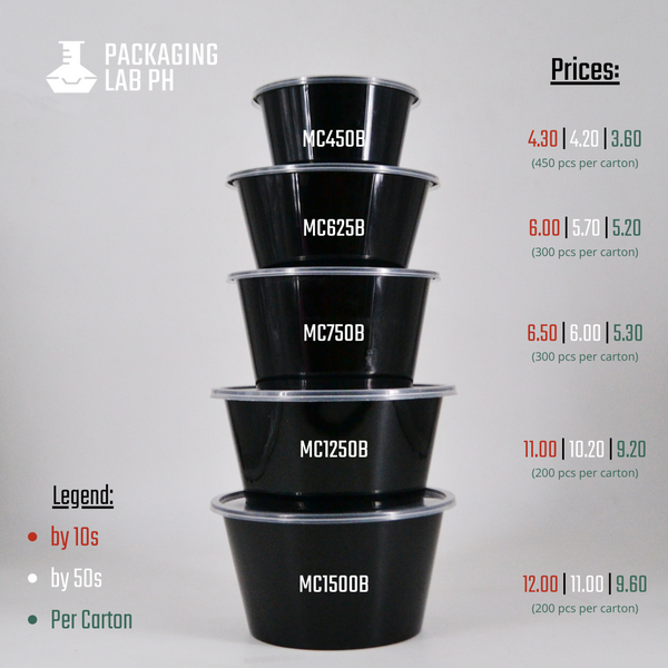 1250ml Black Round Microwavable Container