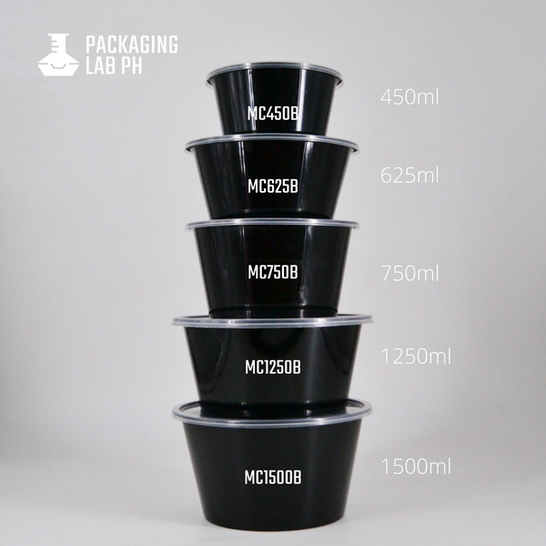 1250ml Black Round Microwavable Container