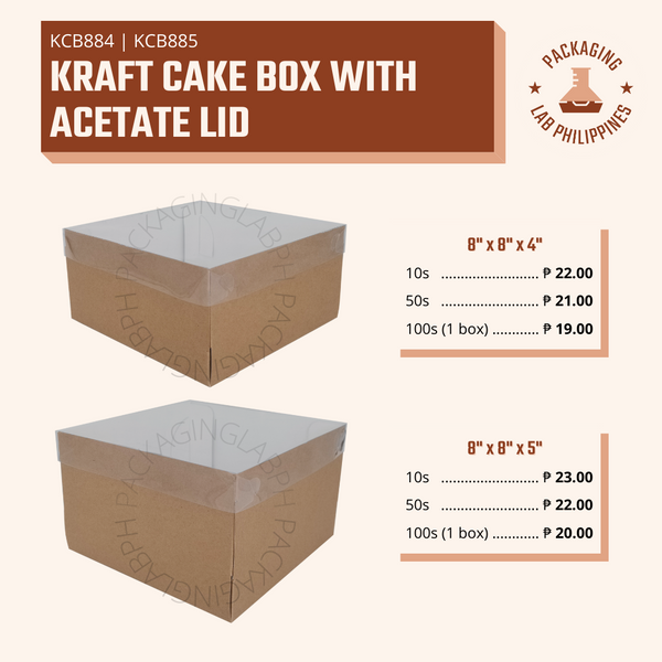 Kraft Cake Box with Acetate Lid 8x8x4