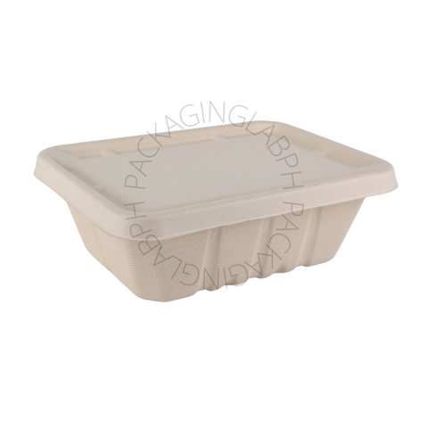 1500ml Rectangle Sugarcane Box w/ paper lid (party tray)