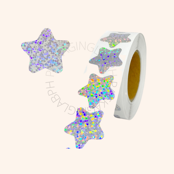 1" Holo Heart and Round Food Packaging Sticker