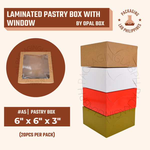 6x6x3 Laminated Pastry Box with Window by Opal Box