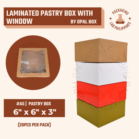 6"x6"x3" Laminated Pastry Box with Window by Opal Box