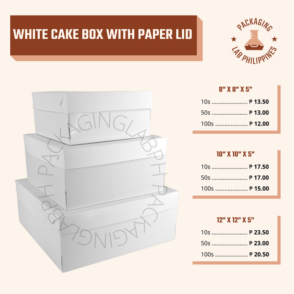 Square White Cake Box with Paper Lid (8-12 inch) (NO CAKEBOARD)