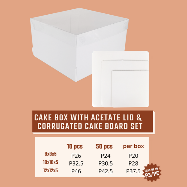 White Cake Box with Acetate Lid with Cake Board Set (8-12 inches)