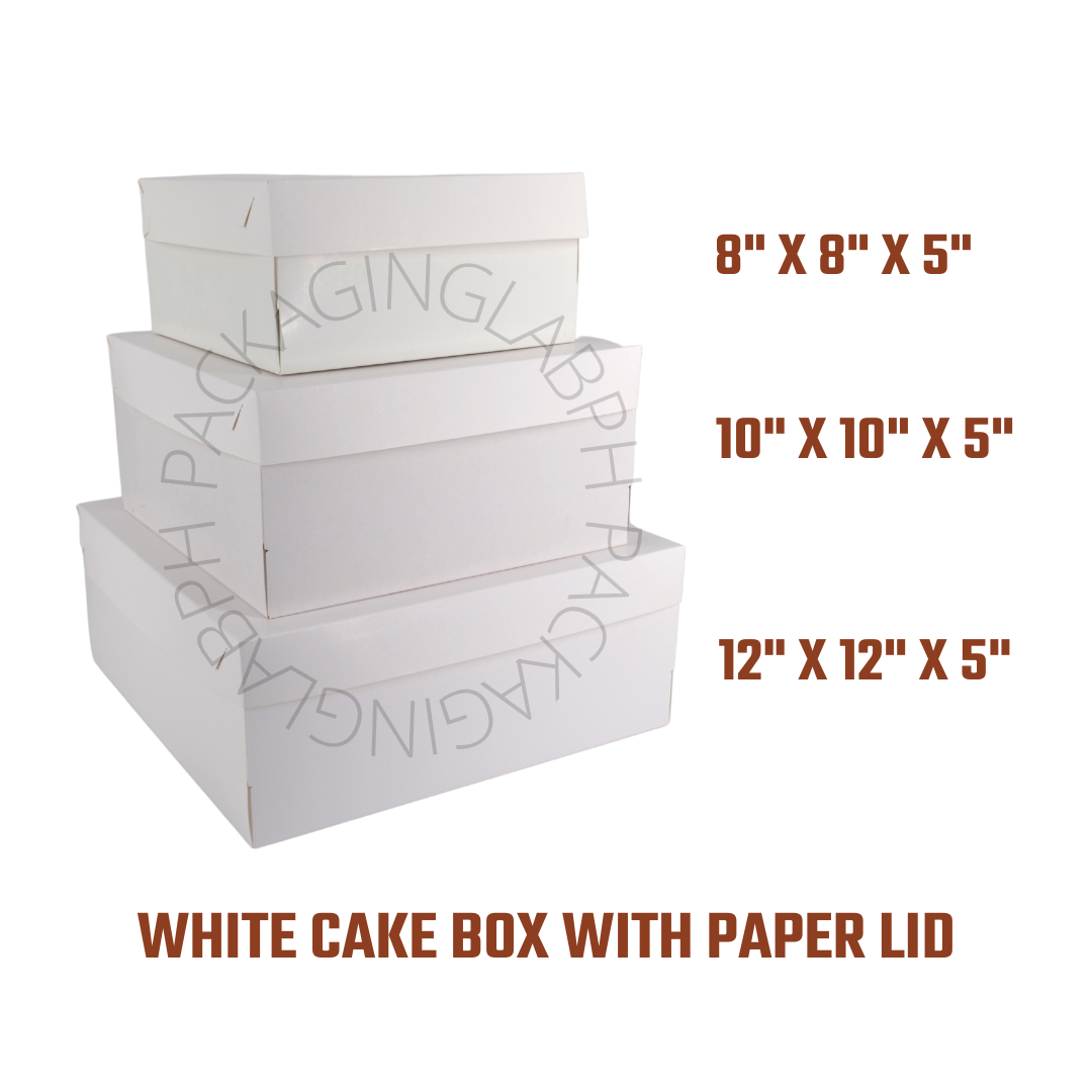 Square White Cake Box with Paper Lid (8-12 inch) (NO CAKEBOARD)