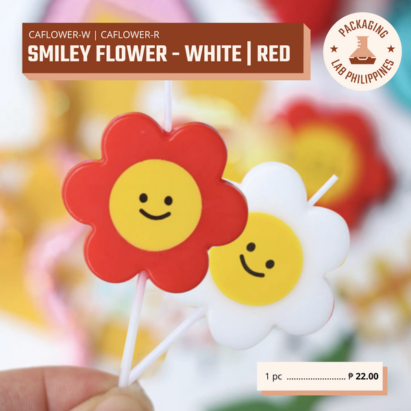 Smiley Flower Candles - White & Red