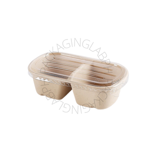 700mL Oval Sugarcane Box 2-compartments w/ PET CLEAR Lid