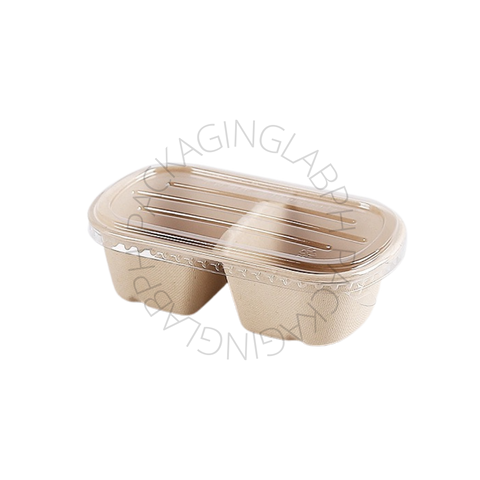 700mL Oval Sugarcane Box 2-compartments w/ PET CLEAR Lid