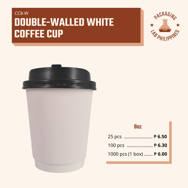 Double-walled White Coffee Cup with lid - 8oz