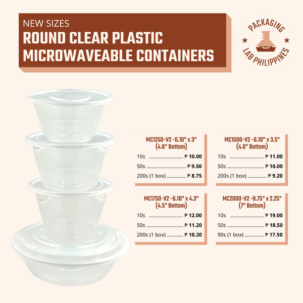 NEW SIZES ROUND Clear Plastic Microwaveable Containers