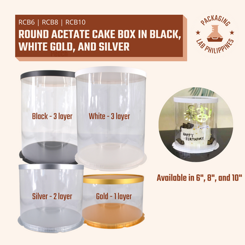 [WHOLESALE] Round Acetate Cake Box in Black, White, Gold, and Silver