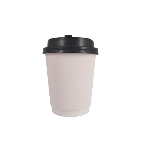 Double-walled White Coffee Cup with lid - 8oz