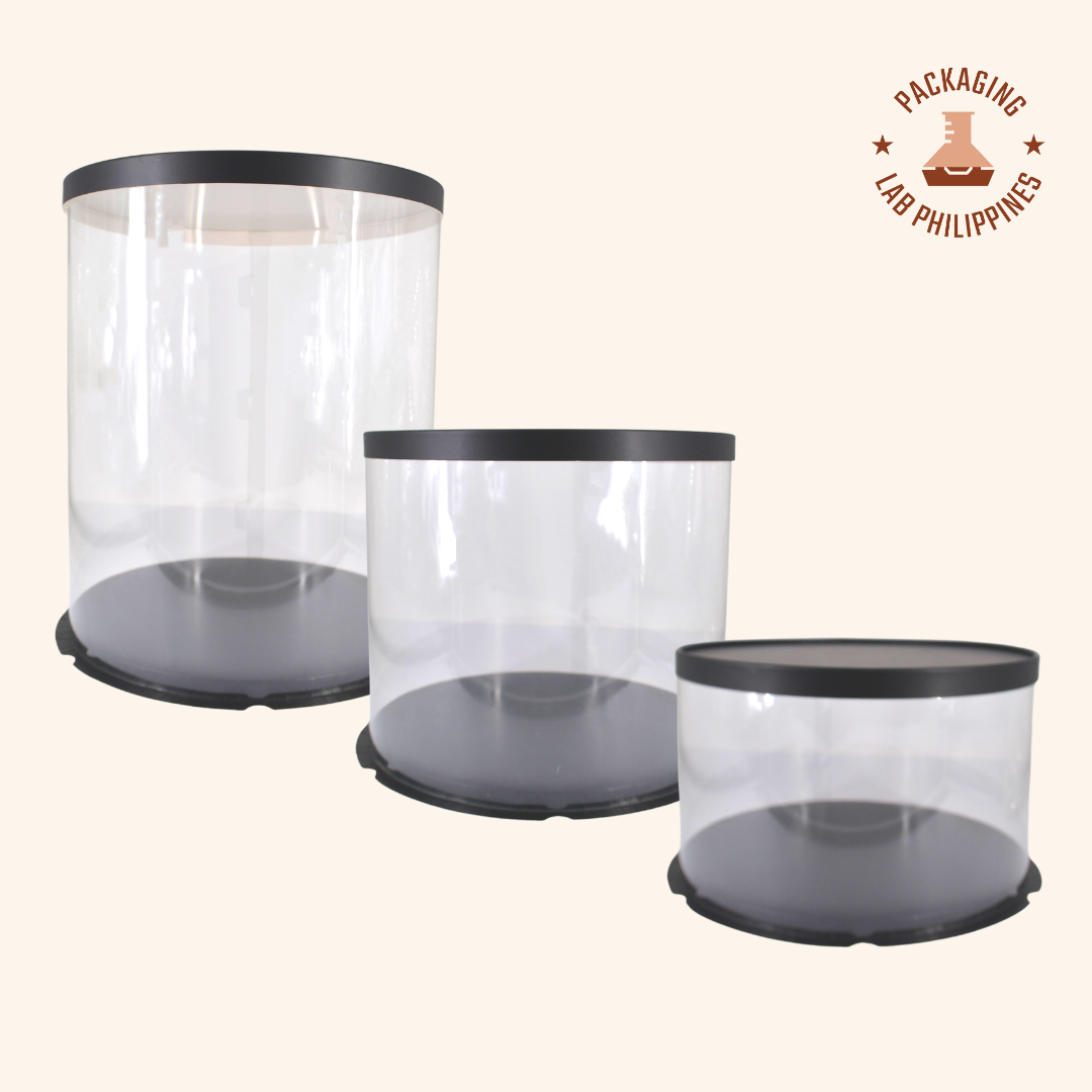 [FREE RIBBON] Round Acetate Cake Box in Black, White, Gold, and Silver