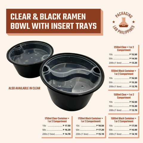 NEW SIZES Clear & Black Ramen Bowl with Insert Trays
