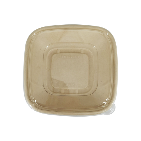 [CLEARANCE] 32oz. Square Sugarcane Bowl with Clear Lid